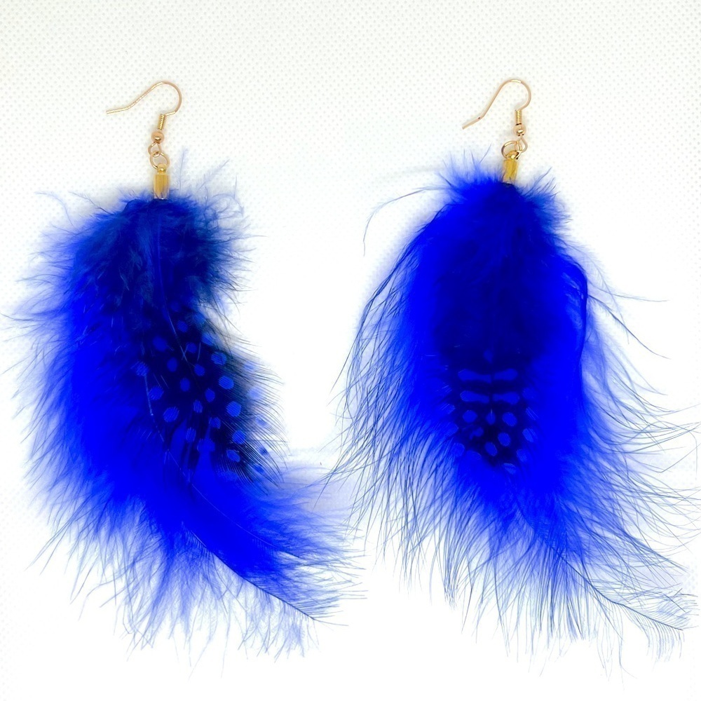 Cobalt Bolt Feather Drop Earrings